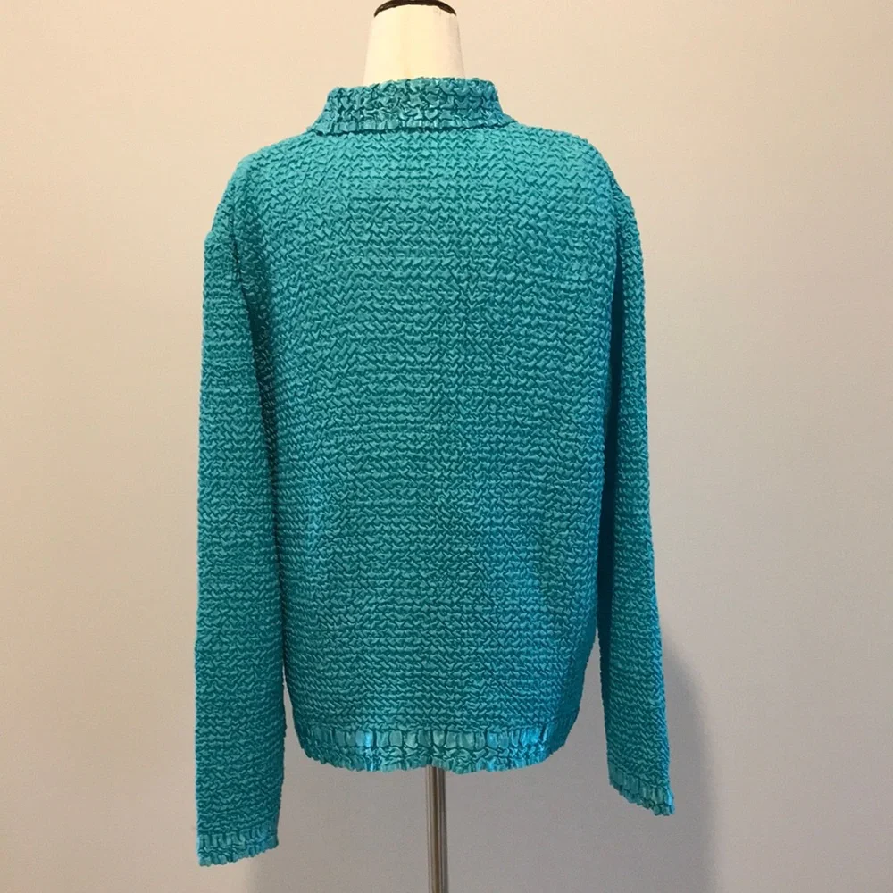 Sleeveless Teal Sequin Tank Top with Matching Button Down Blouse - Picture 5 of 17